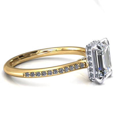 Kiki Emerald Moissanite 4 Prongs Claw Floating Halo 1/2 Pinpoint Inverted Cathedral Ring