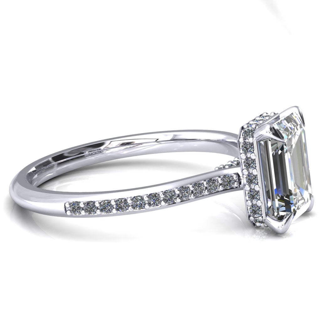 Kiki Emerald Moissanite 4 Prongs Claw Floating Halo 1/2 Pinpoint Inverted Cathedral Ring