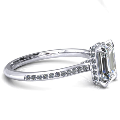 Kiki Emerald Moissanite 4 Prongs Claw Floating Halo 1/2 Pinpoint Inverted Cathedral Ring