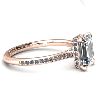 Kiki Emerald Moissanite 4 Prongs Claw Floating Halo 1/2 Pinpoint Inverted Cathedral Ring