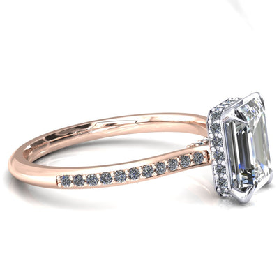 Kiki Emerald Moissanite 4 Prongs Claw Floating Halo 1/2 Pinpoint Inverted Cathedral Ring
