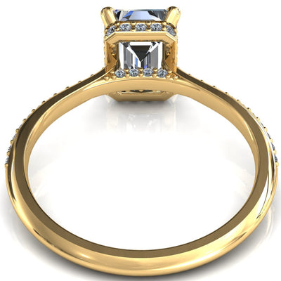 Kiki Emerald Moissanite 4 Prongs Claw Floating Halo 1/2 Pinpoint Inverted Cathedral Ring