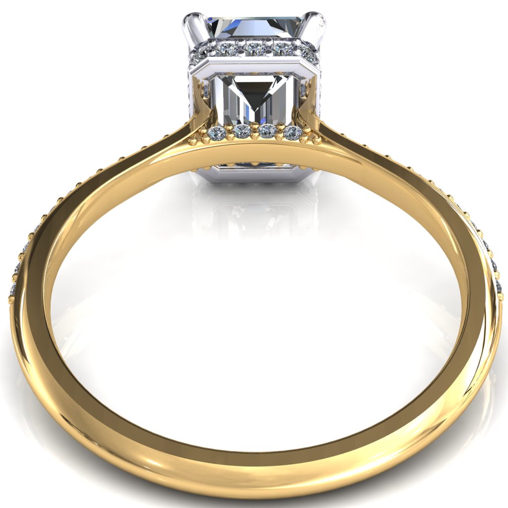Kiki Emerald Moissanite 4 Prongs Claw Floating Halo 1/2 Pinpoint Inverted Cathedral Ring