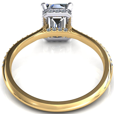 Kiki Emerald Moissanite 4 Prongs Claw Floating Halo 1/2 Pinpoint Inverted Cathedral Ring
