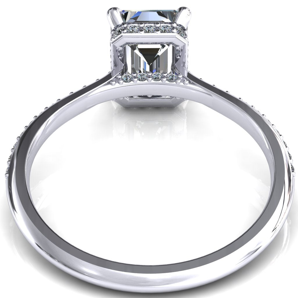 Kiki Emerald Moissanite 4 Prongs Claw Floating Halo 1/2 Pinpoint Inverted Cathedral Ring