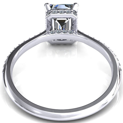 Kiki Emerald Moissanite 4 Prongs Claw Floating Halo 1/2 Pinpoint Inverted Cathedral Ring