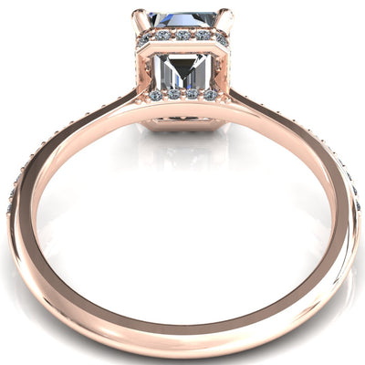 Kiki Emerald Moissanite 4 Prongs Claw Floating Halo 1/2 Pinpoint Inverted Cathedral Ring