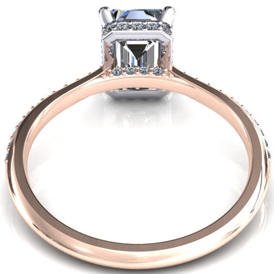 Kiki Emerald Moissanite 4 Prongs Claw Floating Halo 1/2 Pinpoint Inverted Cathedral Ring