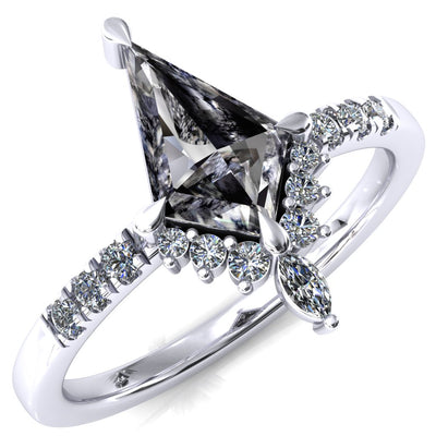May Kite Moissanite 4 Claw Prong Micro Pave Diamond Sides Engagement Ring