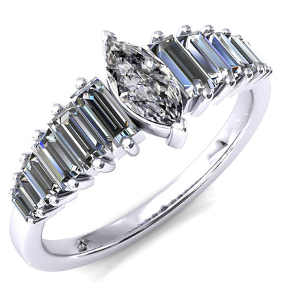 Austin Marquise Center with Baguette Diamonds Sparkling Ring