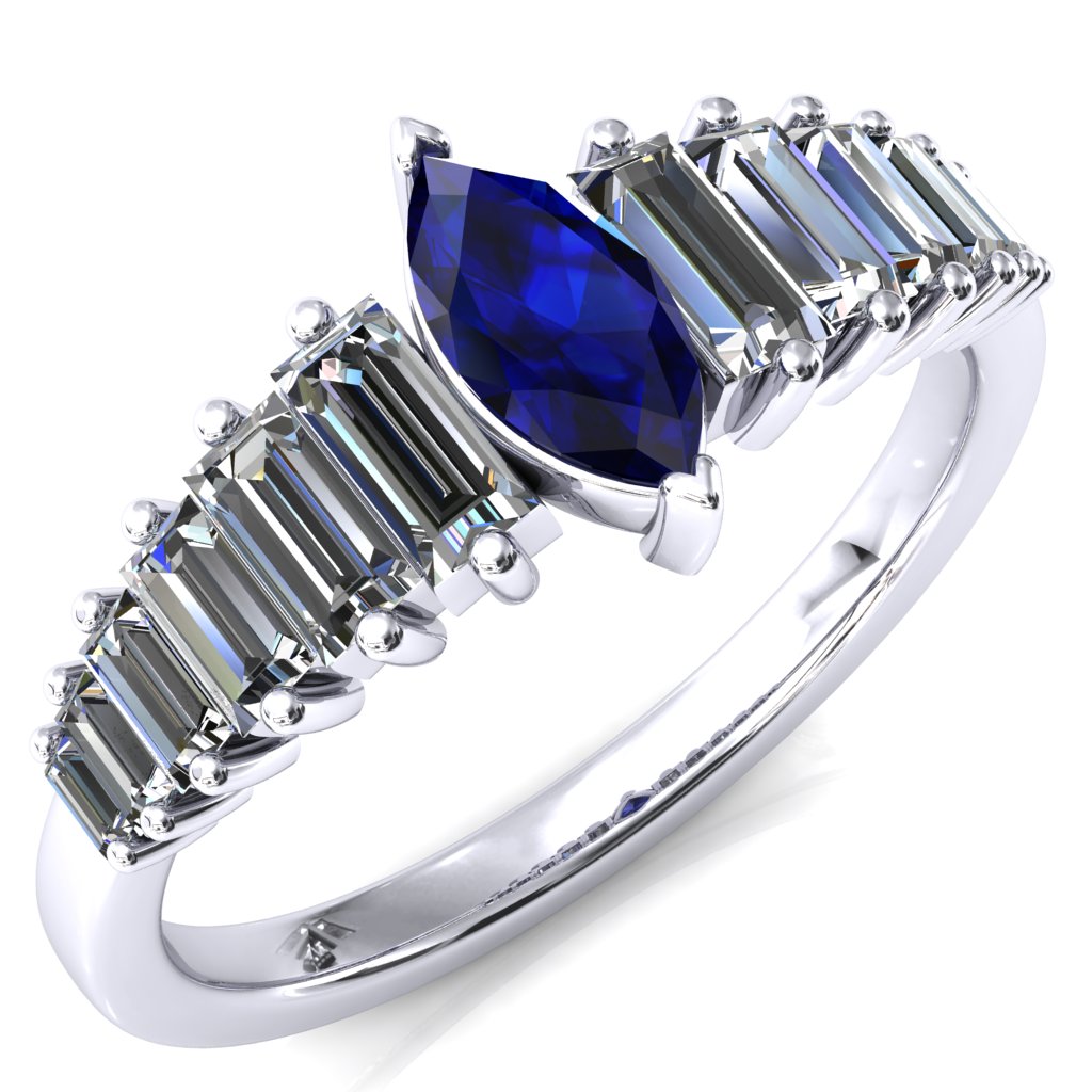 Austin Marquise Sapphires with Baguette Diamonds Sparkling Ring