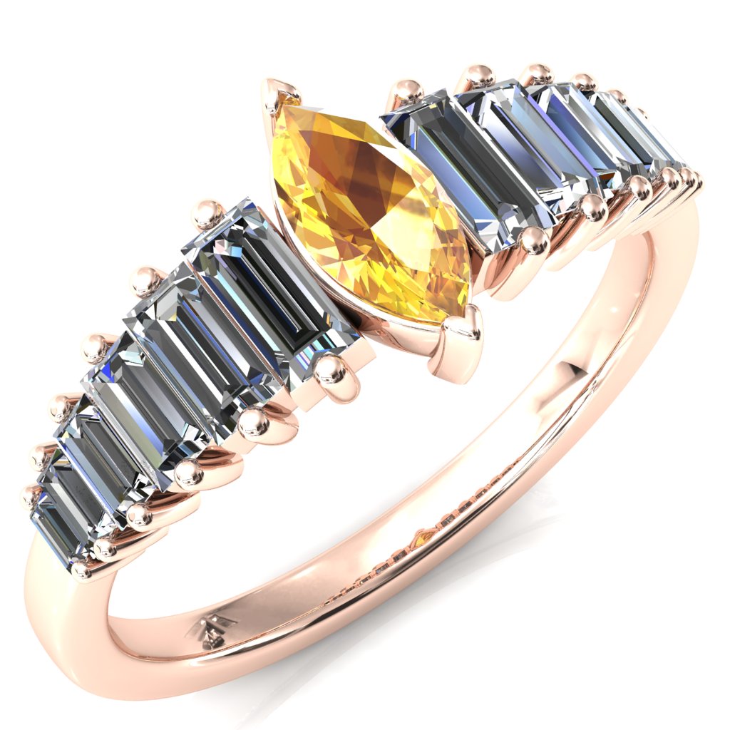 Austin Marquise Sapphires with Baguette Diamonds Sparkling Ring