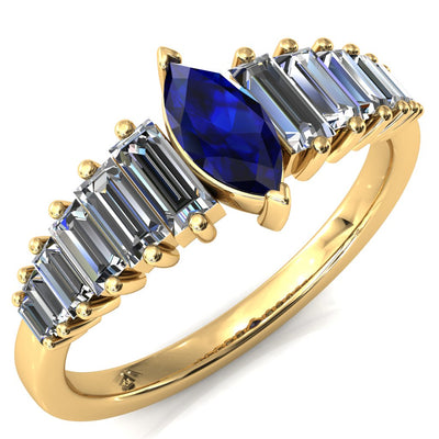 Austin Marquise Sapphires with Baguette Diamonds Sparkling Ring