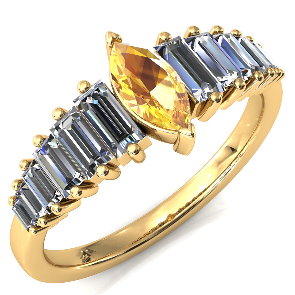 Austin Marquise Sapphires with Baguette Diamonds Sparkling Ring