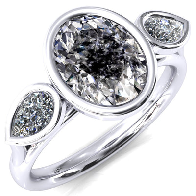 Ocean Oval Center with Pear Lab DIamond 3 Stone Ring