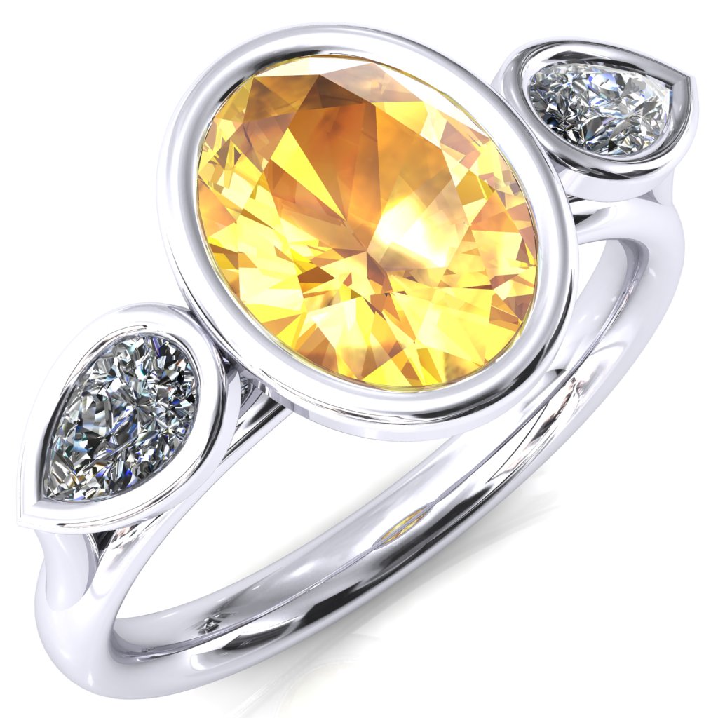 Ocean Oval Center with Pear Lab DIamond 3 Stone Ring