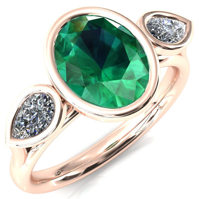 Ocean Oval Center with Pear Lab DIamond 3 Stone Ring