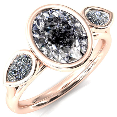 Ocean Oval Center with Pear Lab DIamond 3 Stone Ring