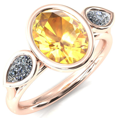 Ocean Oval Center with Pear Lab DIamond 3 Stone Ring