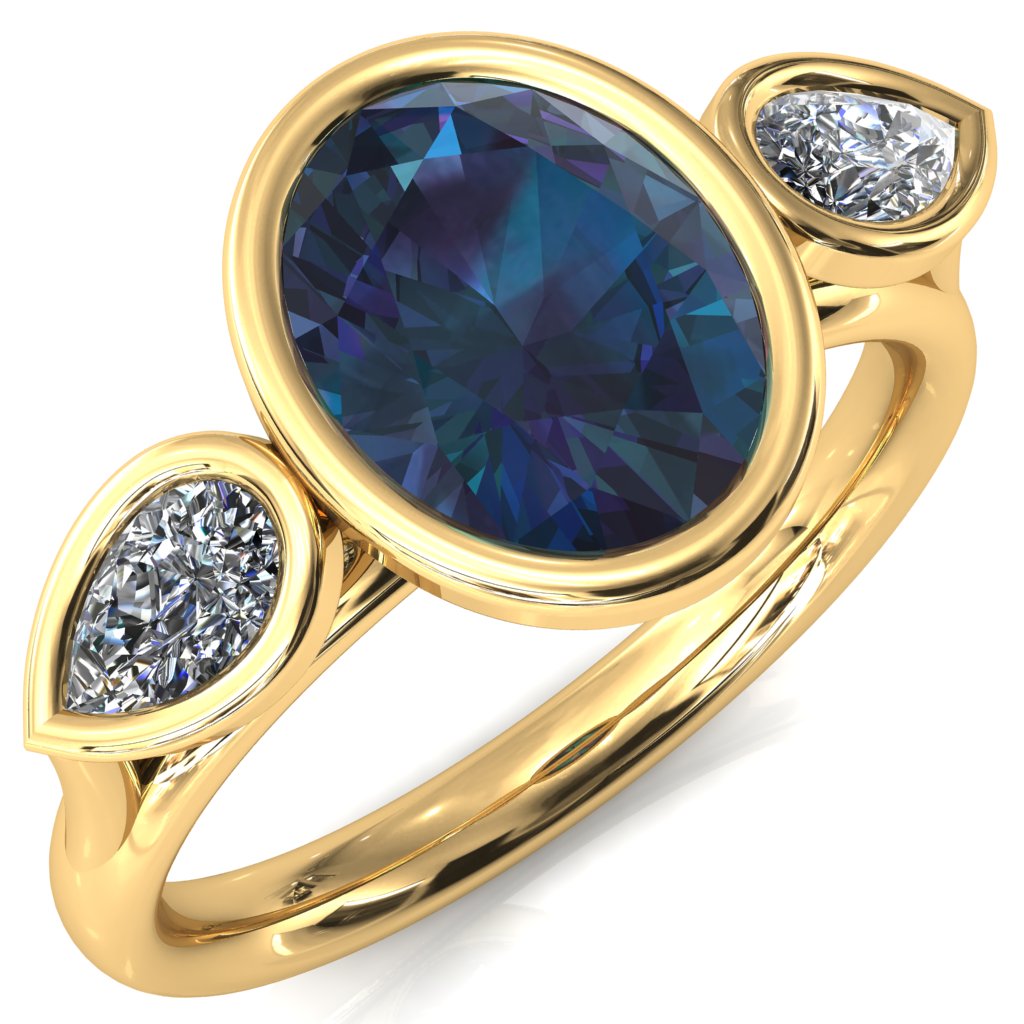 Ocean Oval Center with Pear Lab DIamond 3 Stone Ring