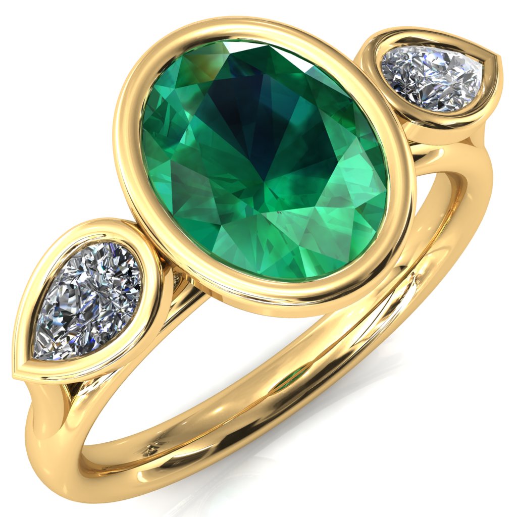 Ocean Oval Center with Pear Lab DIamond 3 Stone Ring