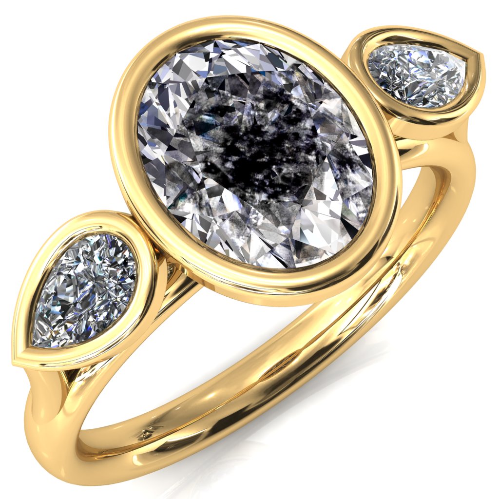 Ocean Oval Center with Pear Lab DIamond 3 Stone Ring