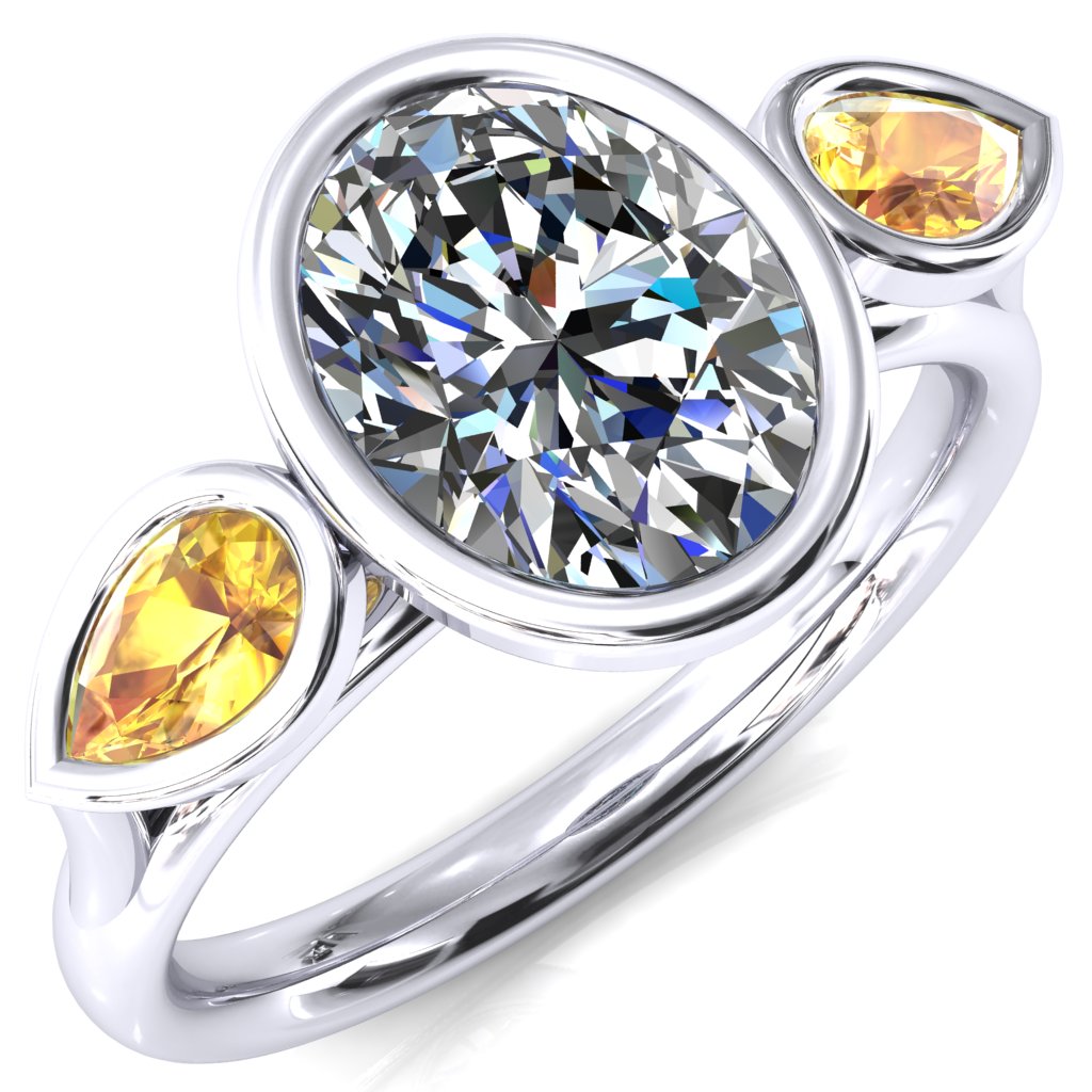 Ocean Oval Center with Pear Lab Grown Colored Gems 3 Stone Ring