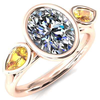 Ocean Oval Center with Pear Lab Grown Colored Gems 3 Stone Ring