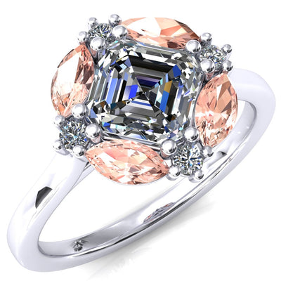 Jace Asscher Center with Colored Stone Marquise & Round Floating Cluster Halo Royale Ring