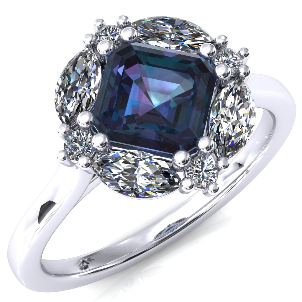 Jace Asscher Center with Marquise & Round Floating Cluster Lab DIamond Halo Royale Ring