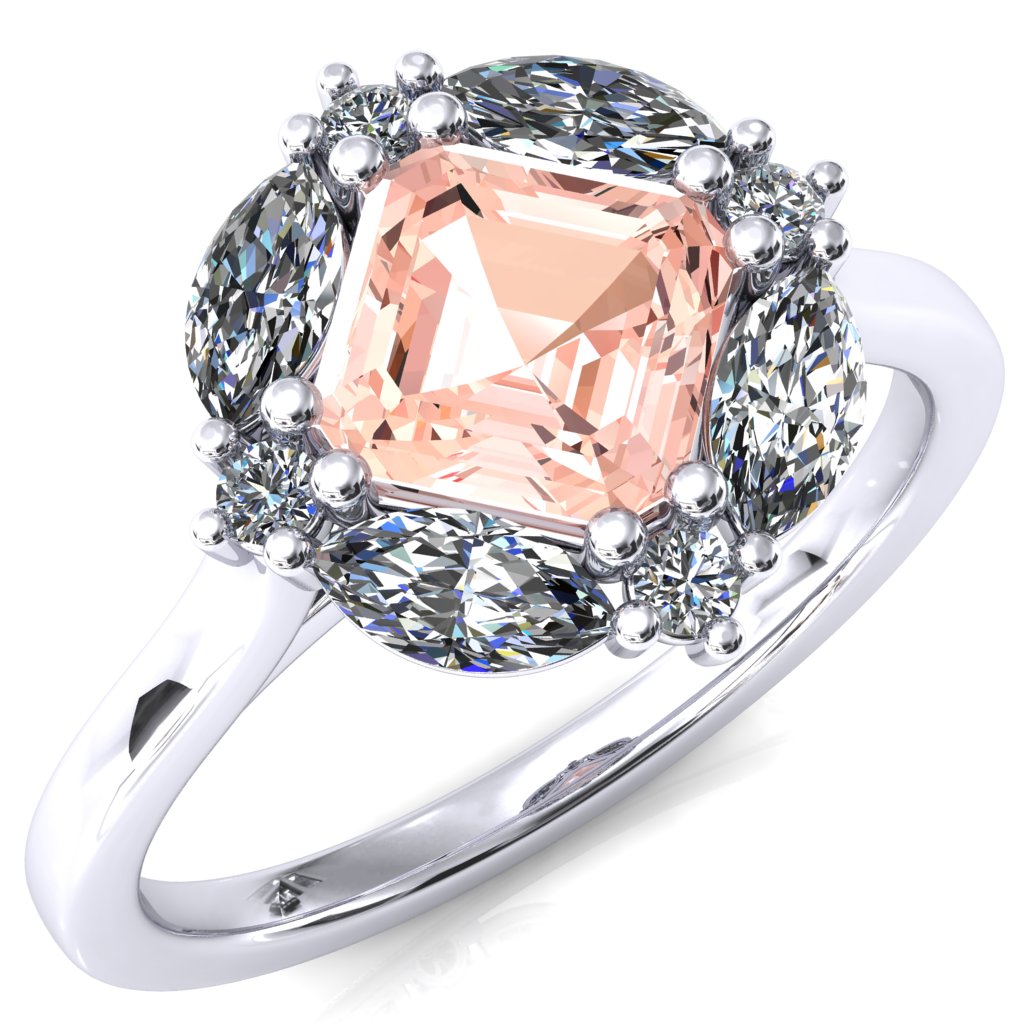 Jace Asscher Center with Marquise & Round Floating Cluster Lab DIamond Halo Royale Ring