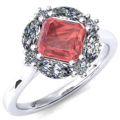 Jace Asscher Center with Marquise & Round Floating Cluster Lab DIamond Halo Royale Ring