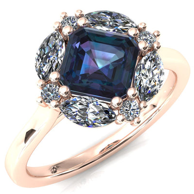 Jace Asscher Center with Marquise & Round Floating Cluster Lab DIamond Halo Royale Ring