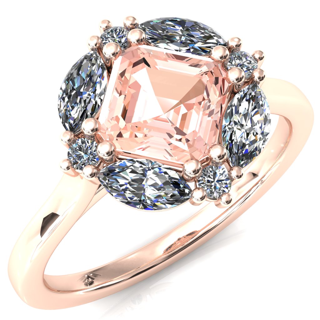 Jace Asscher Center with Marquise & Round Floating Cluster Lab DIamond Halo Royale Ring