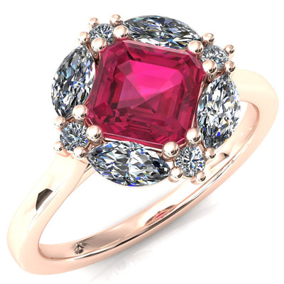 Jace Asscher Center with Marquise & Round Floating Cluster Lab DIamond Halo Royale Ring