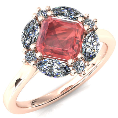 Jace Asscher Center with Marquise & Round Floating Cluster Lab DIamond Halo Royale Ring