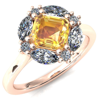 Jace Asscher Center with Marquise & Round Floating Cluster Lab DIamond Halo Royale Ring