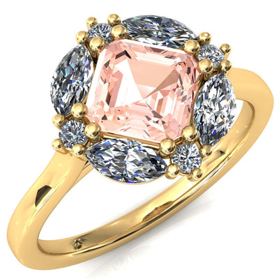 Jace Asscher Center with Marquise & Round Floating Cluster Lab DIamond Halo Royale Ring