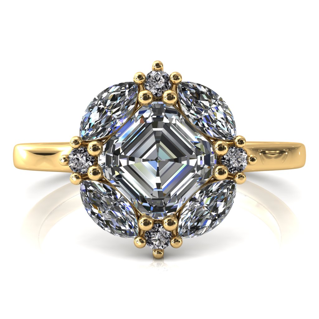 Jace Asscher Center Marquise & Round Floating Cluster Halo Royale Ring