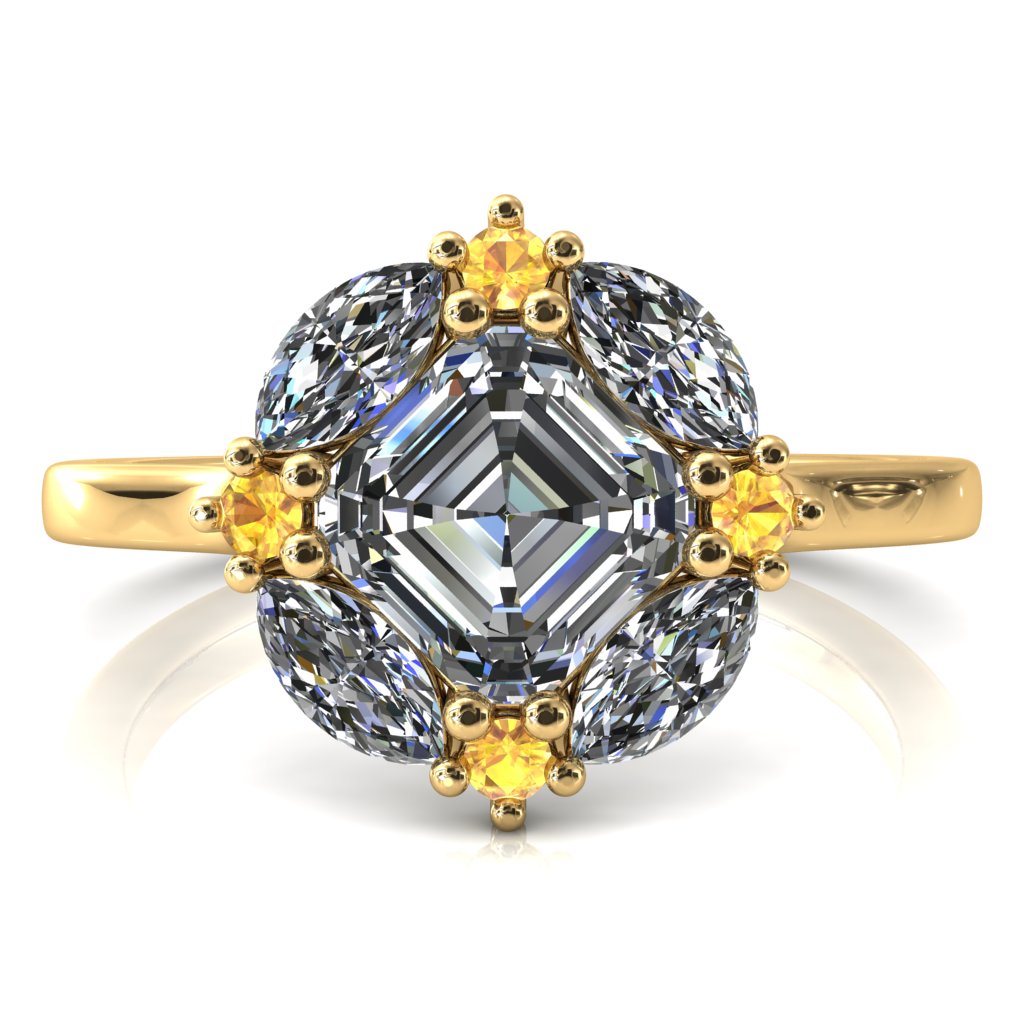 Jace Asscher Center Marquise & Round Floating Cluster Halo Royale Ring