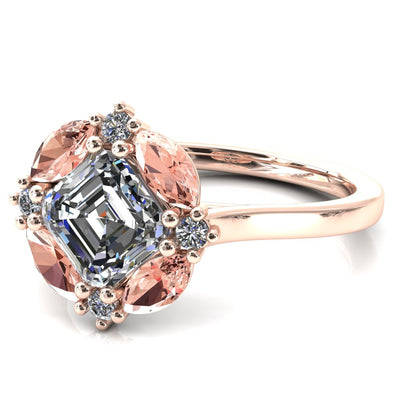 Jace Asscher Center with Colored Stone Marquise & Round Floating Cluster Halo Royale Ring