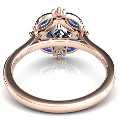 Jace Asscher Center with Colored Stone Marquise & Round Floating Cluster Halo Royale Ring