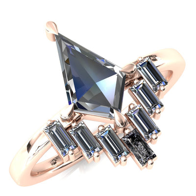 Jesse Kite Center 4 Claw Prong Baguette Diamonds & Lab-Grown Gems Radiating Halo Engagement Ring