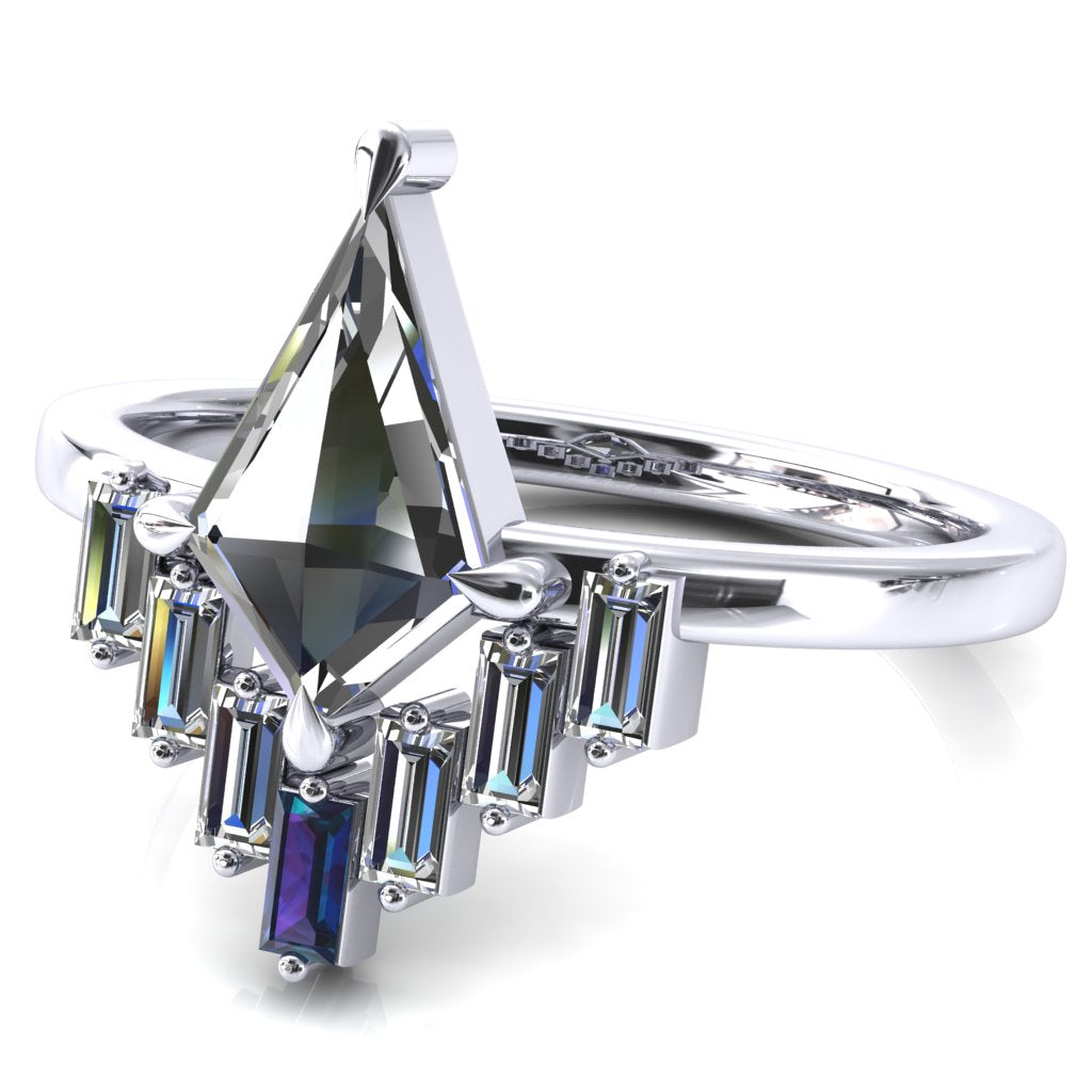 Jesse Kite Center 4 Claw Prong Baguette Diamonds & Lab-Grown Gems Radiating Halo Engagement Ring