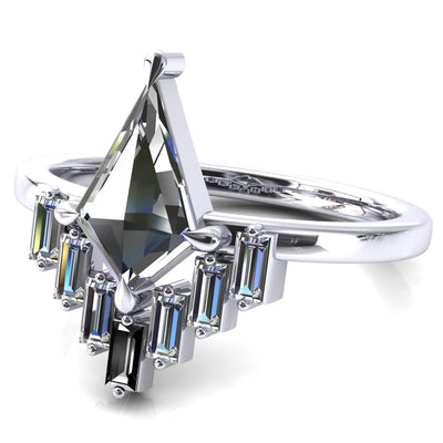 Jesse Kite Center 4 Claw Prong Baguette Diamonds & Lab-Grown Gems Radiating Halo Engagement Ring