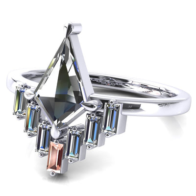 Jesse Kite Center 4 Claw Prong Baguette Diamonds & Lab-Grown Gems Radiating Halo Engagement Ring