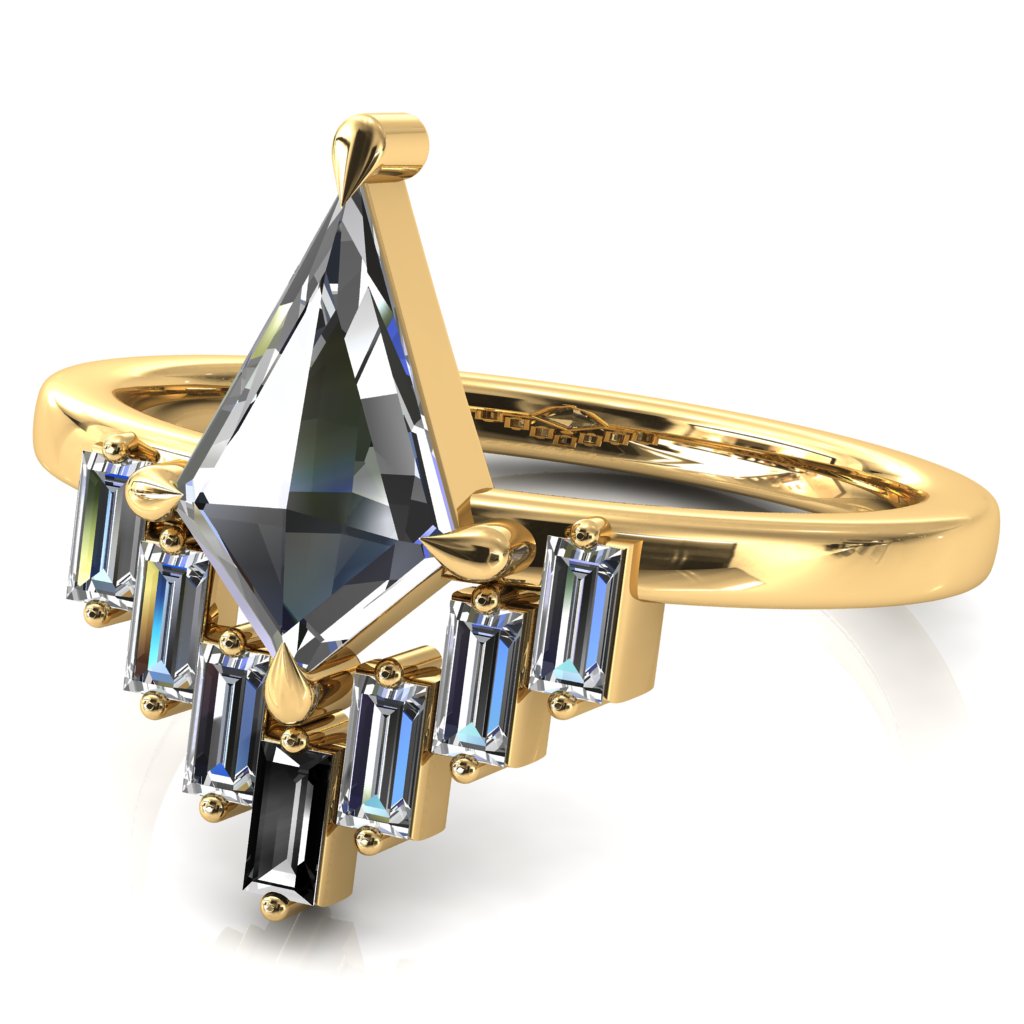 Jesse Kite Center 4 Claw Prong Baguette Diamonds & Lab-Grown Gems Radiating Halo Engagement Ring