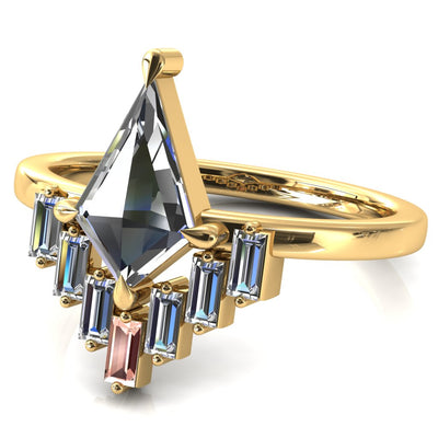 Jesse Kite Center 4 Claw Prong Baguette Diamonds & Lab-Grown Gems Radiating Halo Engagement Ring