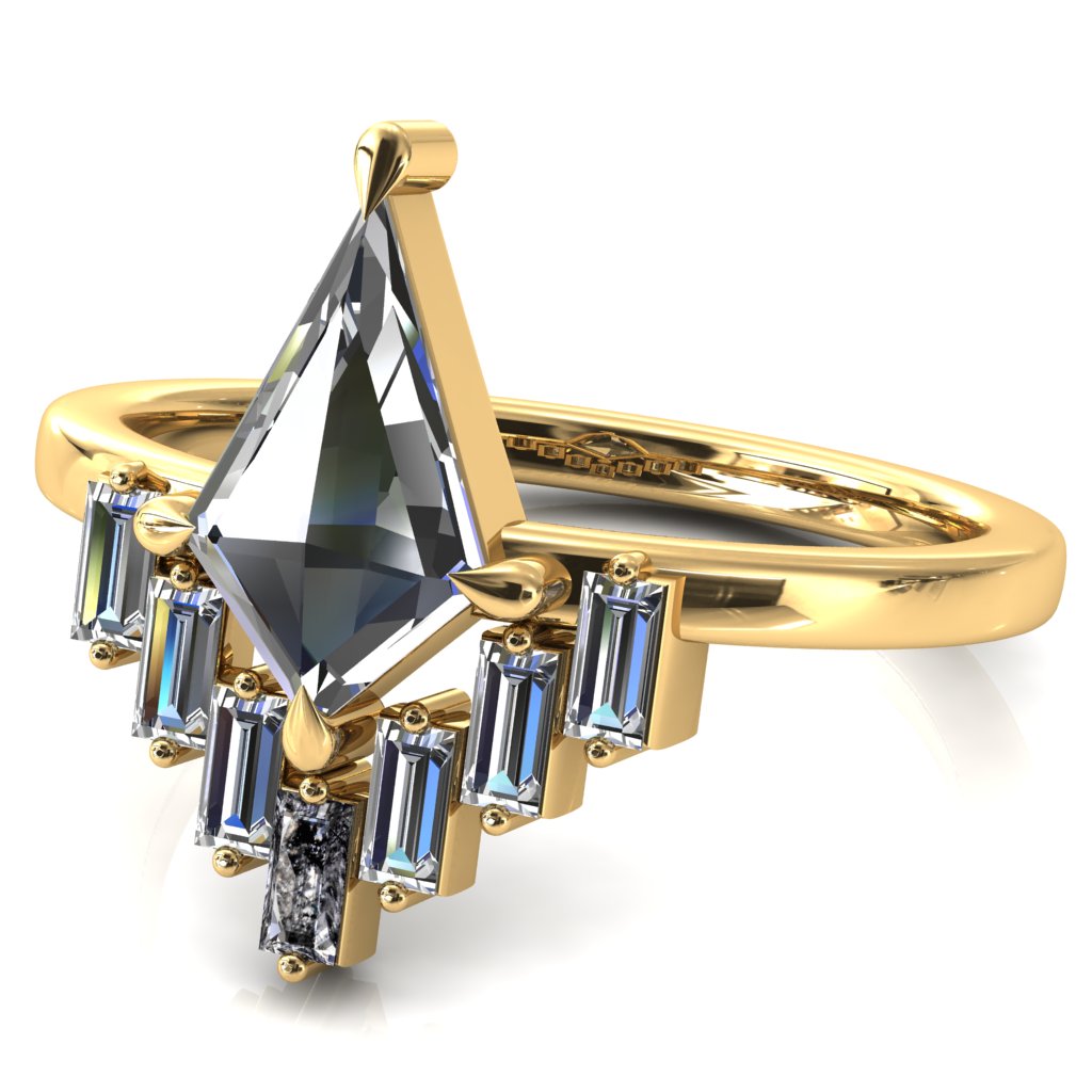 Jesse Kite Center 4 Claw Prong Baguette Diamonds & Lab-Grown Gems Radiating Halo Engagement Ring