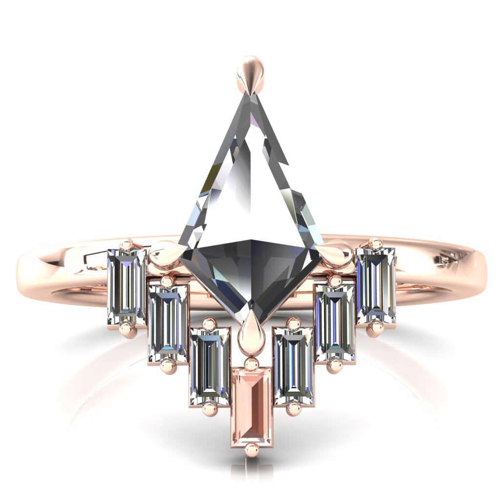 Jesse Kite Center 4 Claw Prong Baguette Diamonds & Lab-Grown Gems Radiating Halo Engagement Ring